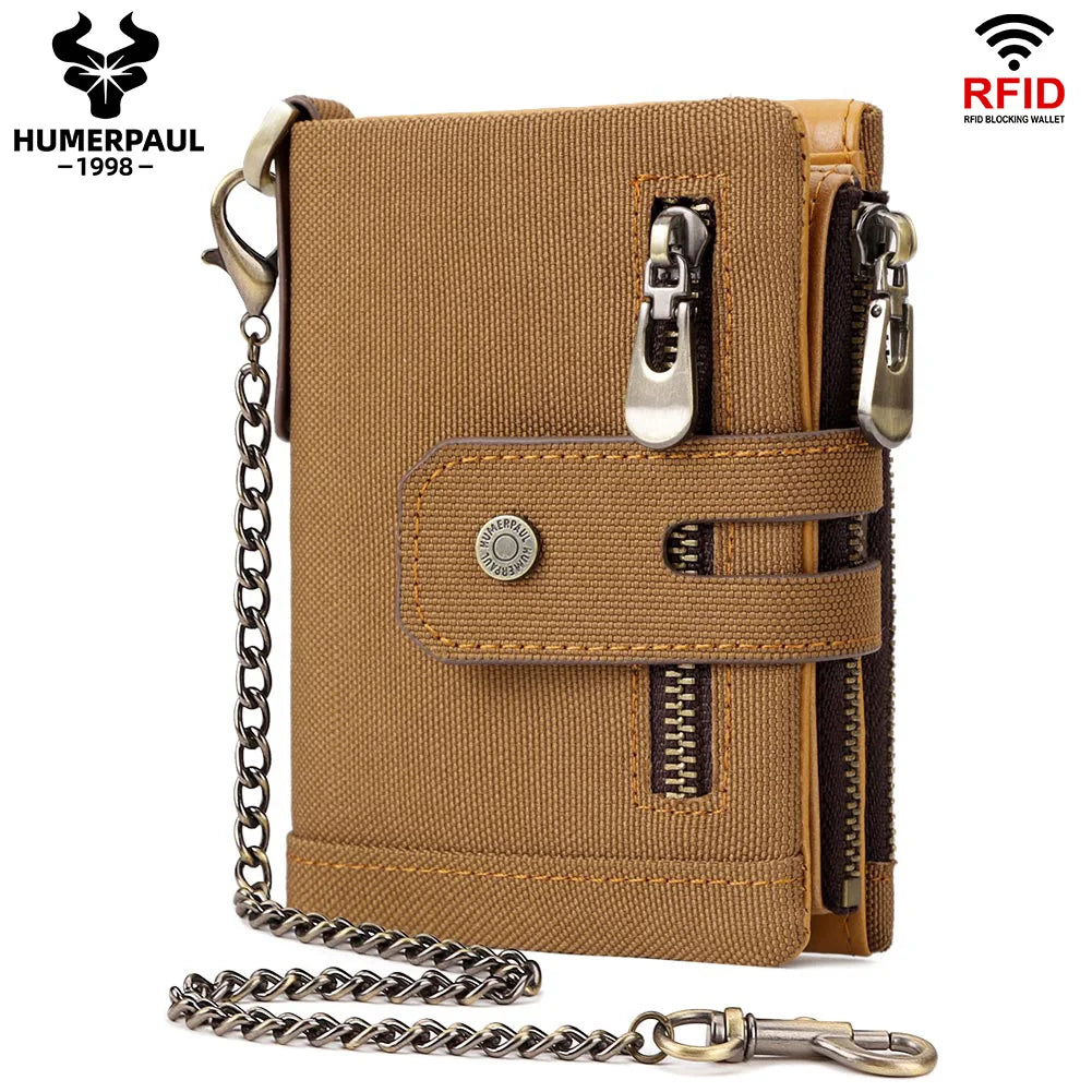 HUMERPAUL Oxford Wallet for Men RFID Blocking Credit Cards Holder Purse Inner Top Layer Leather Male Zipper Coin Pocket