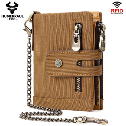 HUMERPAUL Oxford Wallet for Men RFID Blocking Credit Cards Holder Purse Inner Top Layer Leather Male Zipper Coin Pocket
