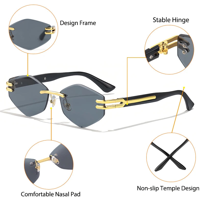 HBK Luxury Fashion Sunglasses Rimless Frameless Polygon Gradient Lens With UV400 Protection Custom Logo on Alloy Frame in Blue