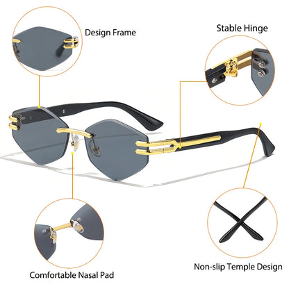 HBK Luxury Fashion Sunglasses Rimless Frameless Polygon Gradient Lens With UV400 Protection Custom Logo on Alloy Frame in Blue