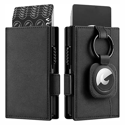 High Capacity Tri-Fold Design Rfid Blocking Pop up Leather Business ID Credit Card Holder Wallet With Air Tag Functionality