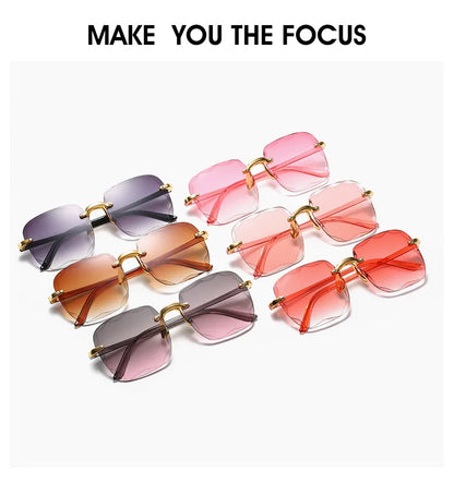 3PCS Square Rimless Sunglasses Women Luxury Brand Designer Summer Red Glasses Fashion Sun Glasses For Men UV400 Shades Oculos