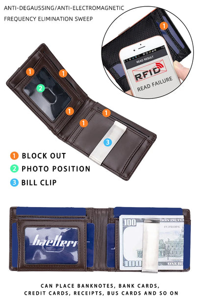 Wallet for Men Slim PU Leather Mens Wallet RFID Blocking Credit Card Holder with Money Clip