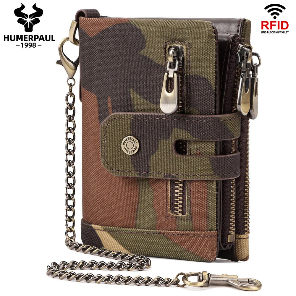 HUMERPAUL Oxford Wallet for Men RFID Blocking Credit Cards Holder Purse Inner Top Layer Leather Male Zipper Coin Pocket