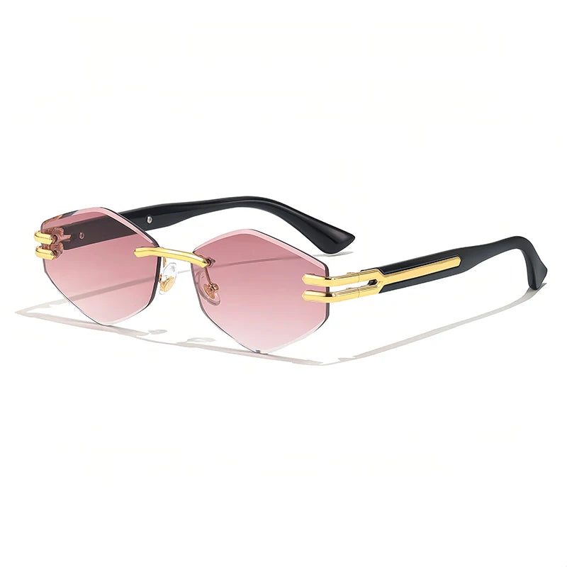 HBK Luxury Fashion Sunglasses Rimless Frameless Polygon Gradient Lens With UV400 Protection Custom Logo on Alloy Frame in Blue