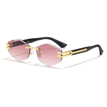 HBK Luxury Fashion Sunglasses Rimless Frameless Polygon Gradient Lens With UV400 Protection Custom Logo on Alloy Frame in Blue