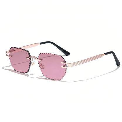 HBK 2025 Unisex Frameless Sunglasses Black PC Alloy Pink Blue Gradient Lens Polygon Rimless Design New Style Street Snap Men