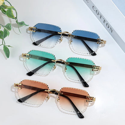 HBK 2025 Unisex Frameless Sunglasses Black PC Alloy Pink Blue Gradient Lens Polygon Rimless Design New Style Street Snap Men