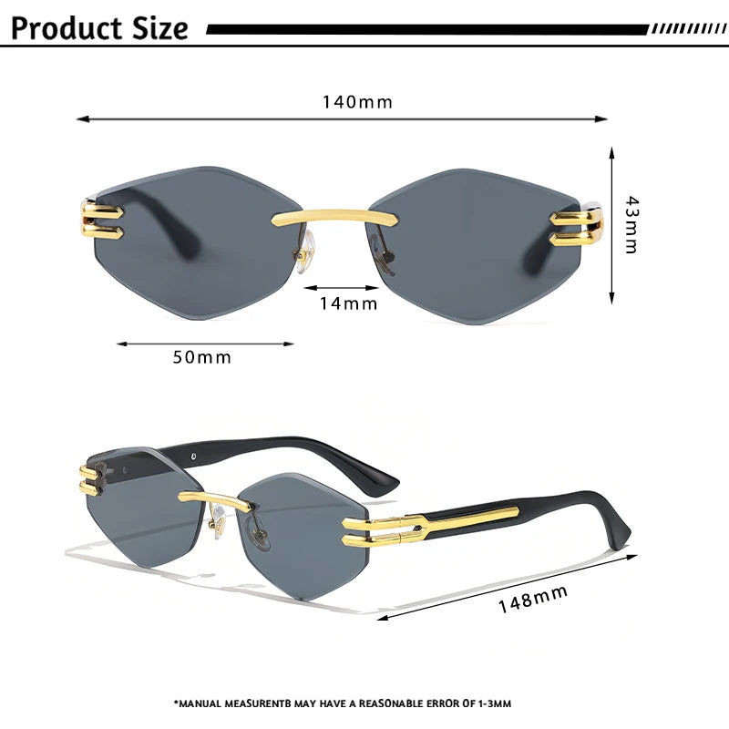HBK Luxury Fashion Sunglasses Rimless Frameless Polygon Gradient Lens With UV400 Protection Custom Logo on Alloy Frame in Blue