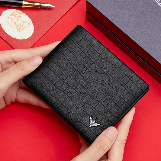 Hot Selling Factory Men's Genuine Leather Short Bifold Wallet Vintage Open Convenient Business Casual Fashion Travel Gift OEM