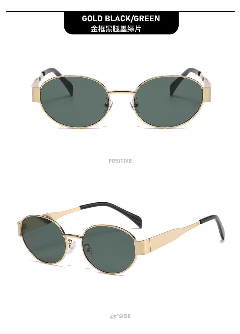 New Metal Oval Sunscreen Sunglasses Cross-Mirror European and American Ins Xiaohongshu Same Style Sunglasses Amazon Hot Selling