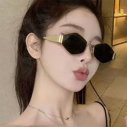 Metal Frame Arc de Triomphe Sunglasses Women's High-end Sense Small Frame Polygon European and American Style Cat Eye Small Face Funny