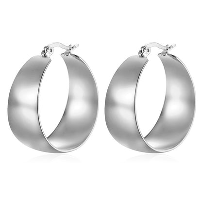 ins European and American Widened Arc Stainless Steel Earrings Advanced Sense Titanium Steel Earrings 18K Gold Light Luxury Women's Earrings