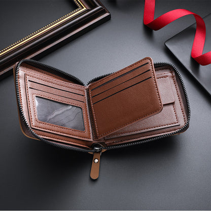 New men's chain wallet European and American retro style horizontal zipper bag fashion short card bag change bag wholesale