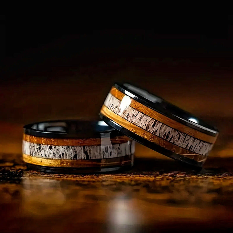Cross-border explosions stainless steel ring three slot inlaid obsidian high sense of niche ring in stock a batch