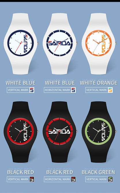 SANDA Outdoor Sports Watch Simple Waterproof Men's and Women's Fashion Quartz Watch Silicone Tape Casual Student Quartz Watch