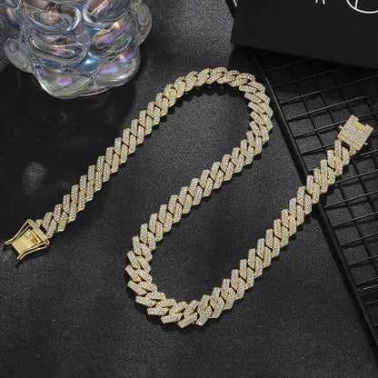[Bross-Border Hot Item] 16-Piece Set of Various Diamond-Encrusted Watches, Diamond-Shaped Cuban Bracelets and Necklaces, Three-Piece Set