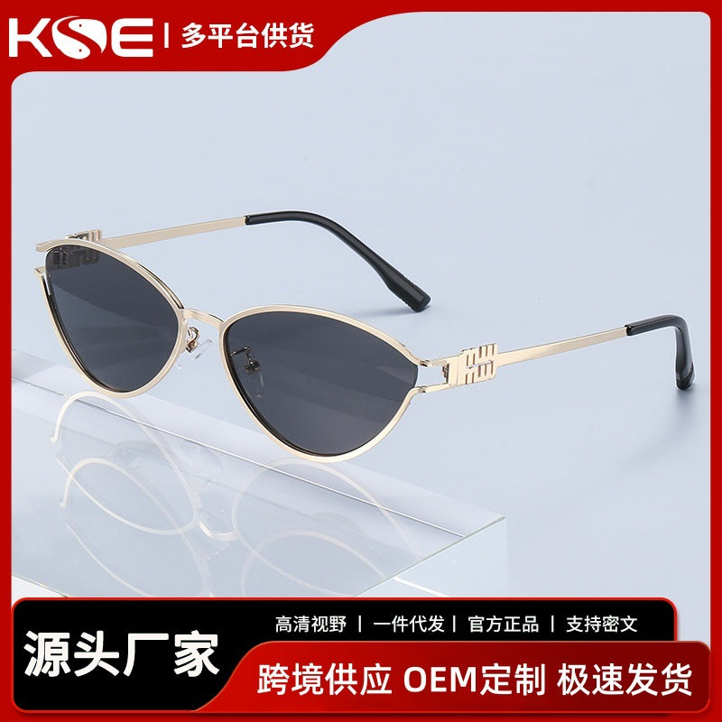 Fashionable Metal Cat-Eye Sunglasses European and American Trendy Women's Sunglasses Light Luxury High-End Anti-Uv Sunglasses for Men