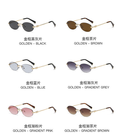 2026 New Oval Rimless Sunglasses European and American Retro Sunglasses Trendy Concave Shape Fashion Street Style Sunglasses