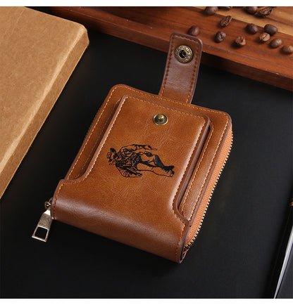 Cross-border Men's Wallet Short Vintage Fashion Zipper Bag Multi-card Wallet Large Capacity Business Card Bag Carry-on