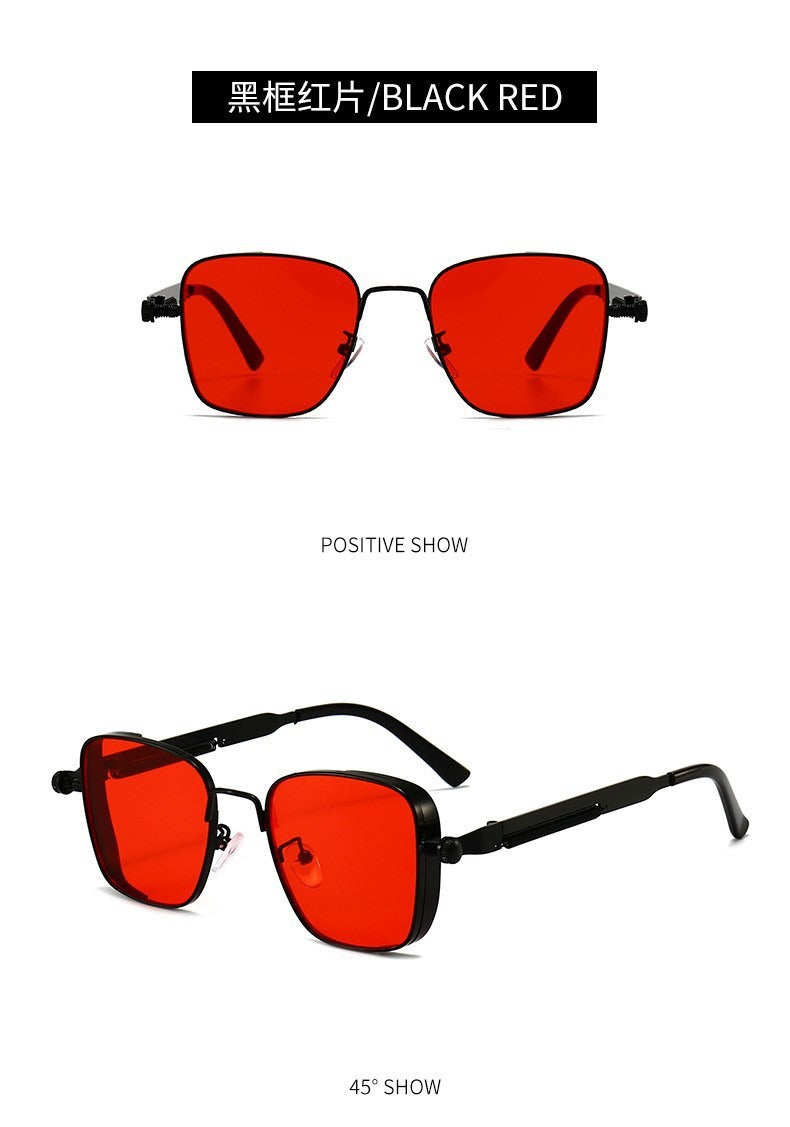 2025 New European and American Cross-Border Personalized Sunglasses Retro Square Frame Steam Metal Sunglasses Sun Protection High-End Sunglasses