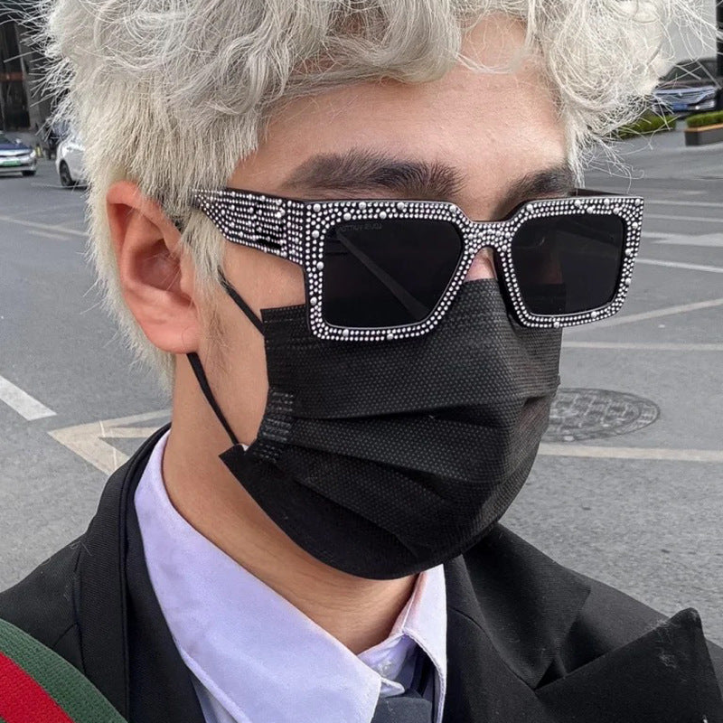 Diamond-Encrusted Starry Sky Square Sunglasses, Personalized Sunglasses, Fashionable Internet Celebrity Street Photography, Catwalk Versatile Sunglasses