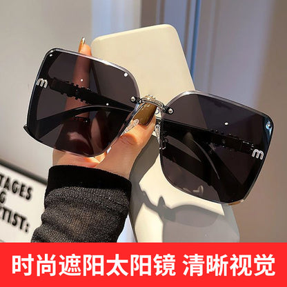 Brown M-Shaped Women's Uv Protection High-End Wide-Frame Pc Style Sunshade Glasses Trendy Street Style Sunglasses