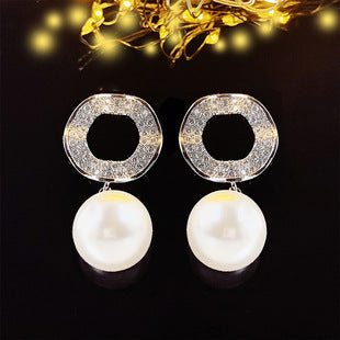 Earrings 18k European and American Women's Temperament Day South Korea Rose Zircon Simple Joker European and American Sweet Jewelry 6153