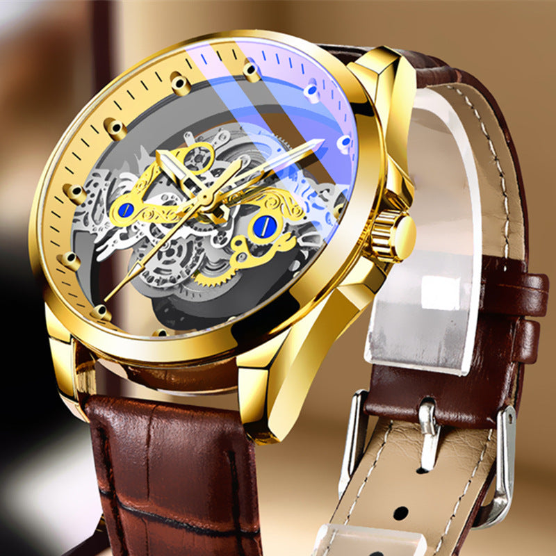 Cross-Border Dropshipping New Double-Sided Hollow Fully Automatic Movement Non-Mechanical Watch Tourbillon Watch Men's Waterproof