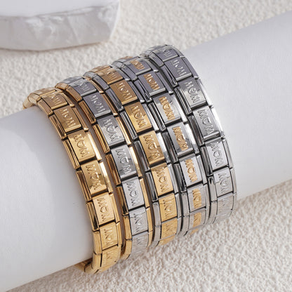 Cross-border Fashion Stainless Steel Module Bracelet MOM Series New Strange Diy Elastic Bracelet Detachable Bracelet Accessories