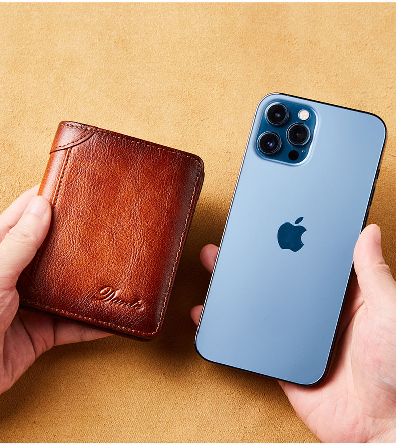 New Men's Wallet 20% Discount Vertical Top Layer Cowhide Anti-theft Credit Card Degaussing Leather Wallet Cross-border Explosive Wallet