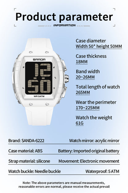 Sanda Elderly Voice Time Watch Large Digital Screen Luminous Multi-Function Watch Waterproof Calendar Digital Watch