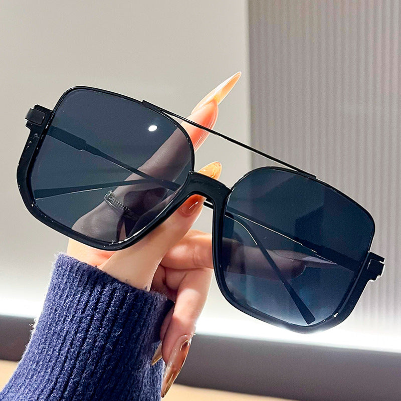 Cross-Border Double-Beam Brown Sunglasses Transparent Black Retro High-End Sunglasses Unisex Large Frame Glasses