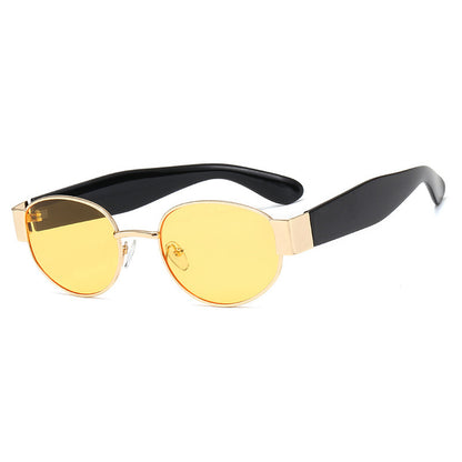 European and American Ins Glasses Trendy Women's Sunglasses Bouncy Internet Celebrity Oval Metal Photo Decorative Sunglasses 3452