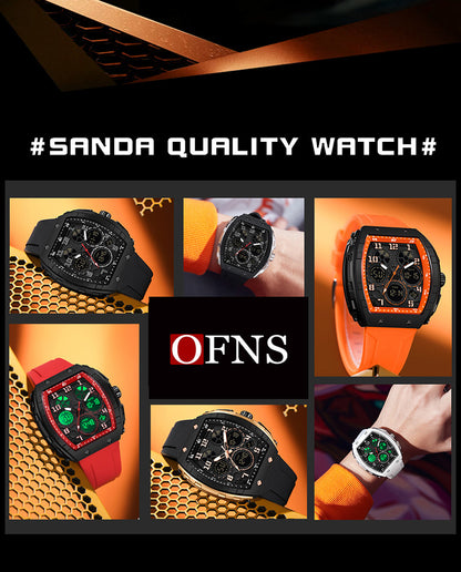 Ofns Fashion Watch Sports Waterproof Watch Barrel-Shaped Multi-Function Luminous Dual-Time Student Digital Watch