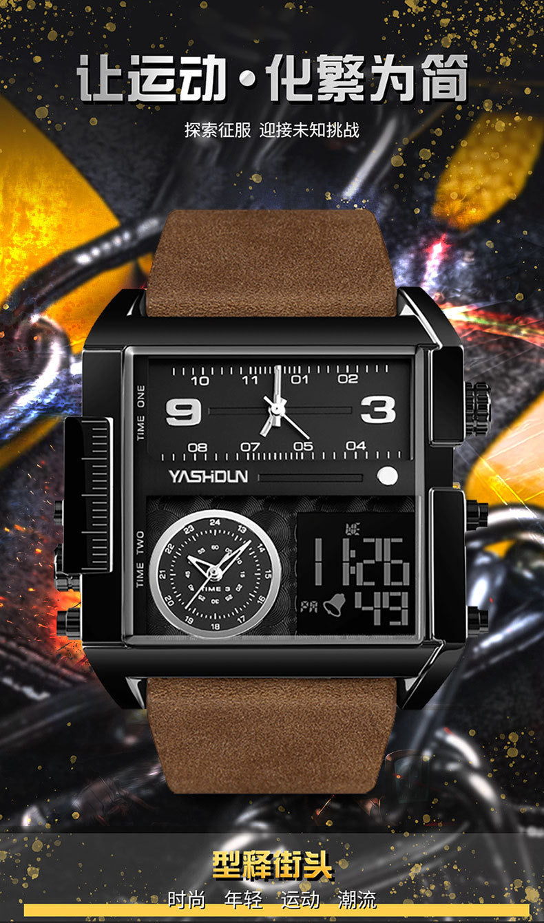 Multifunctional Sports Watch Men's Large Dial Digital Dual Display Electronic Watch Waterproof Belt Men's Watch Cross-border Foreign Trade Watch