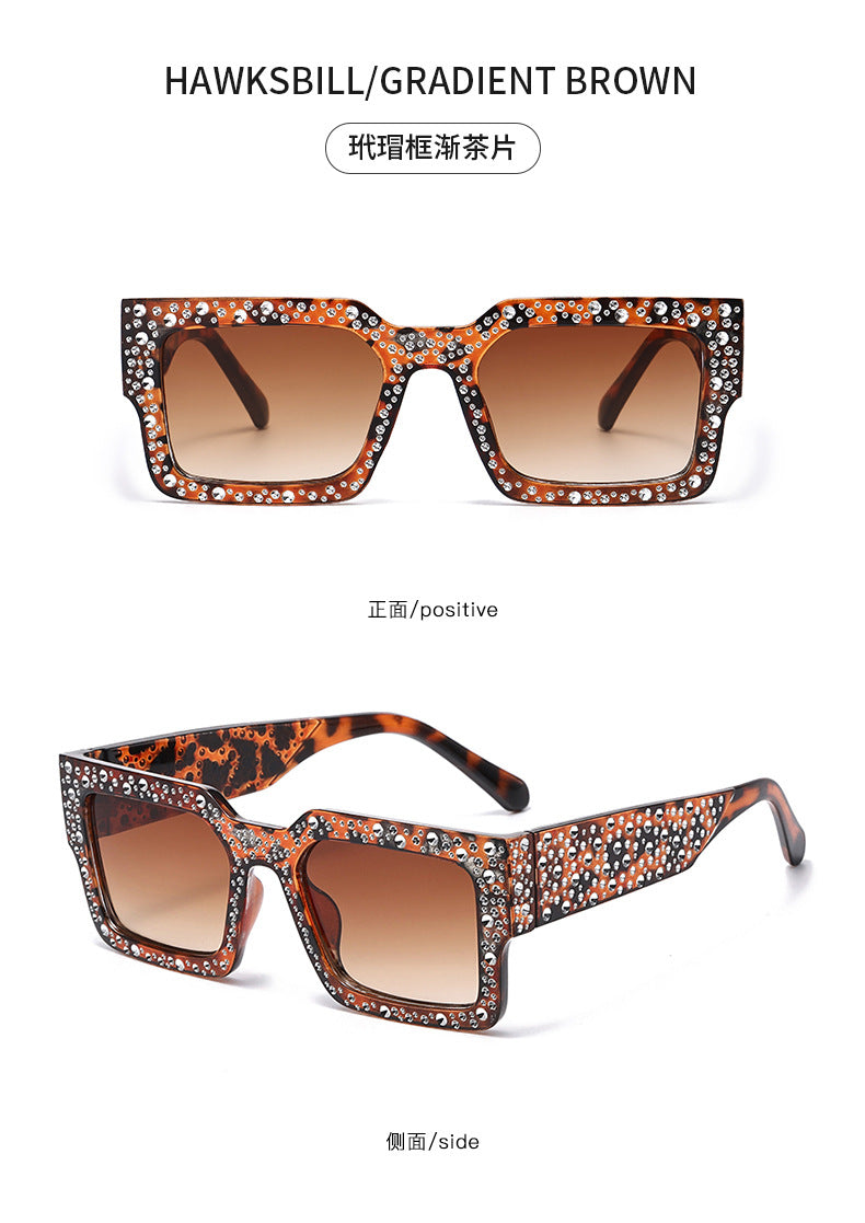 Diamond-Encrusted Starry Sky Square Sunglasses, Personalized Sunglasses, Fashionable Internet Celebrity Street Photography, Catwalk Versatile Sunglasses