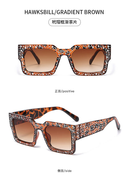 Diamond-Encrusted Starry Sky Square Sunglasses, Personalized Sunglasses, Fashionable Internet Celebrity Street Photography, Catwalk Versatile Sunglasses