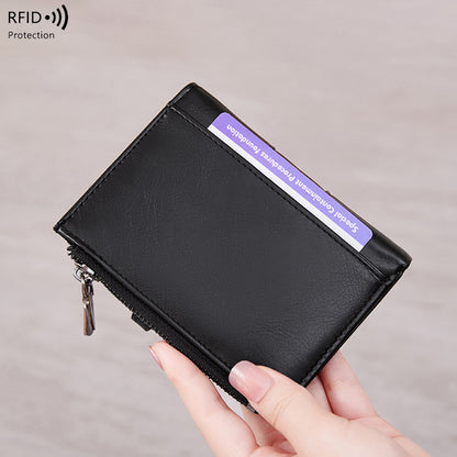Cross-Border 2025Rfid Anti-Theft Wallet Retro Oil Wax Leather Double Zipper Coin Purse European and American Fashion Short Wallet