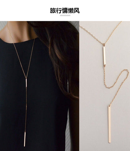 European and American Foreign Trade Jewelry Simple Two Metal Stick Short Necklace Ins Cold Wind Double Stick Pendant Necklace