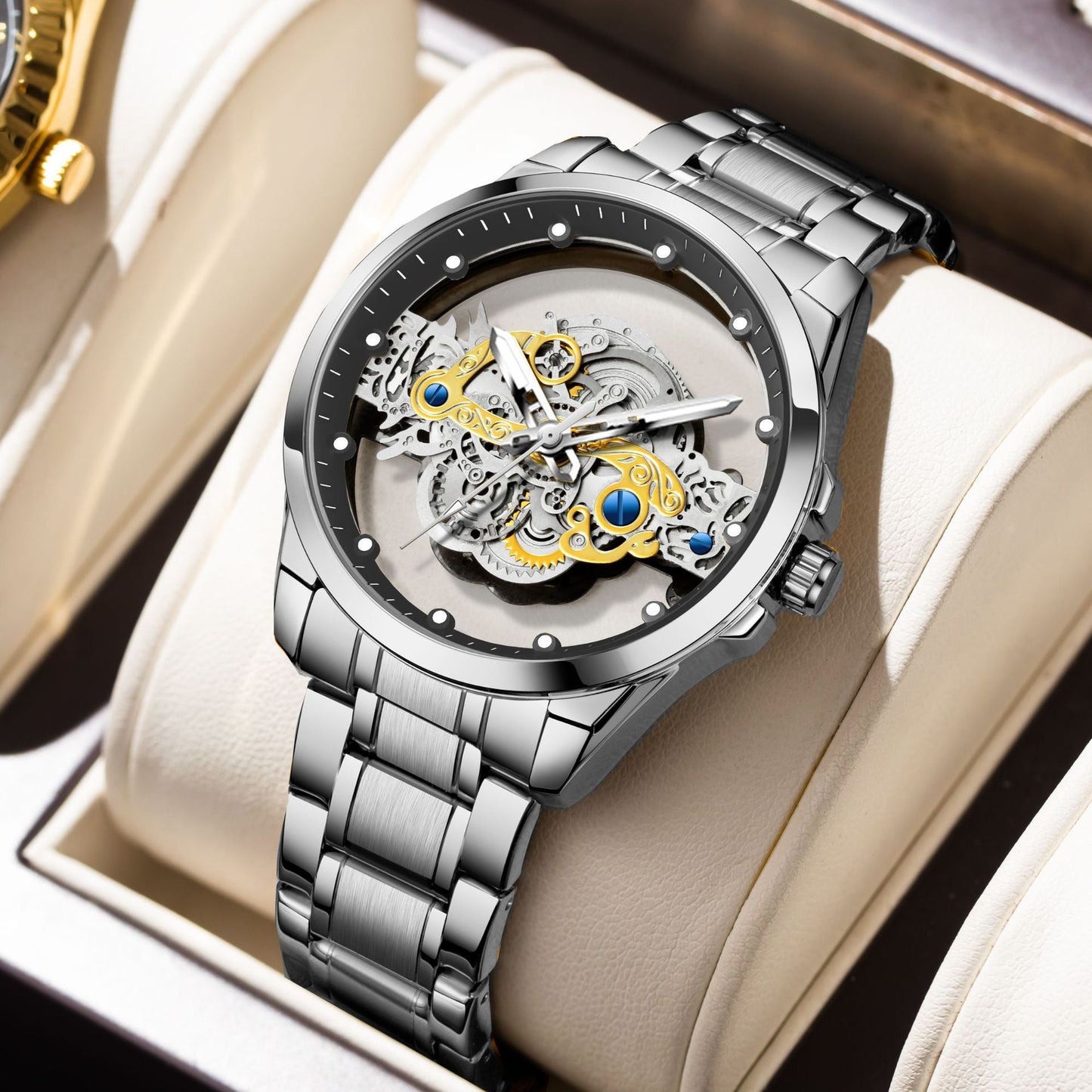 Cross-Border Dropshipping New Double-Sided Hollow Fully Automatic Movement Non-Mechanical Watch Tourbillon Watch Men's Waterproof