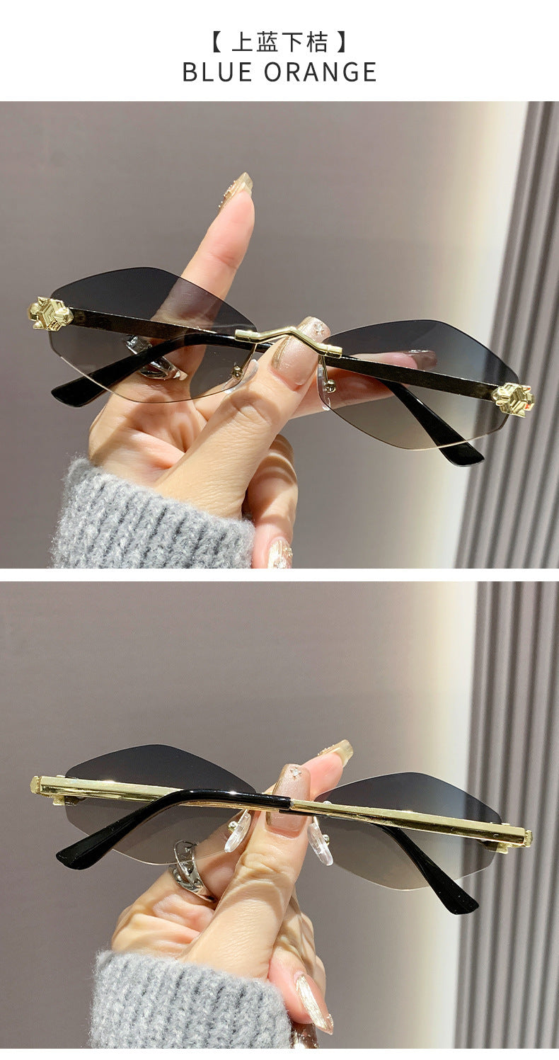 Frameless diamond personality sunglasses 2024 new sunscreen European and American trend sunglasses high sense sunglasses ladies