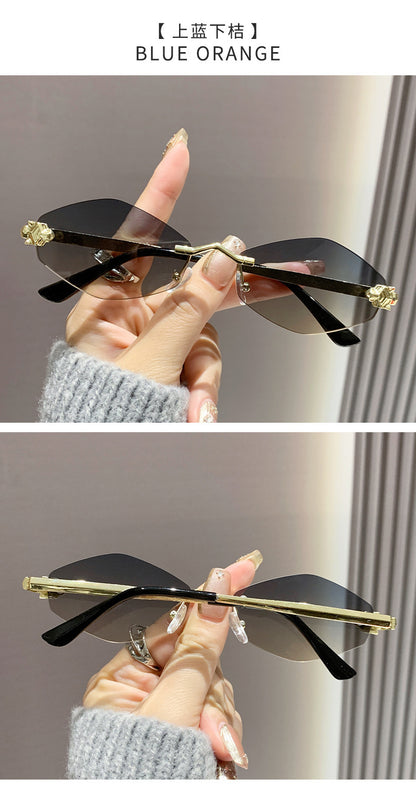 Frameless diamond personality sunglasses 2024 new sunscreen European and American trend sunglasses high sense sunglasses ladies