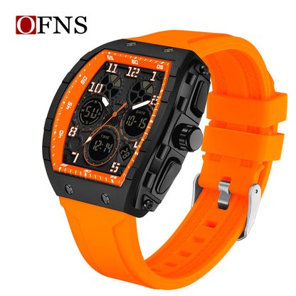 Ofns Fashion Watch Sports Waterproof Watch Barrel-Shaped Multi-Function Luminous Dual-Time Student Digital Watch