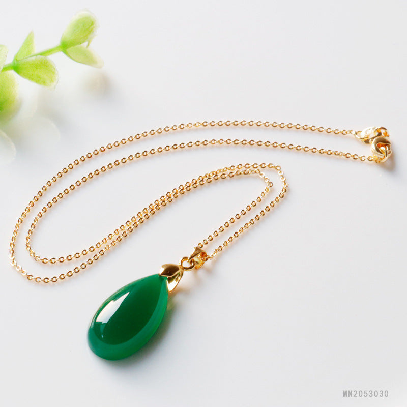 Jadeite Green Chalcedony Pendant Agate Water Drop Necklace Jade Jewelry Factory Wholesale Dropshipping S2053030