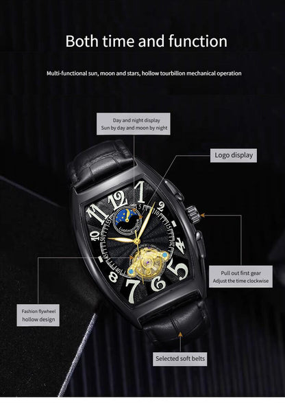 Barrel Type Fully Automatic Wheel Hollow Mechanical Watch Men's Business Simple Fashion Multifunctional Watch Wholesale