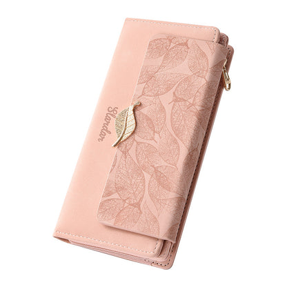 Amazon Cross-border Wallet Wholesale European and American Retro Frosted Leaf Buckle Long Clutch Large Capacity