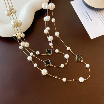 Light Luxury and High-End Multi-Layered Pearl Sweater Chain, Feminine, Simple, Long Autumn and Winter Necklace, Alloy Accessories, Jewelry