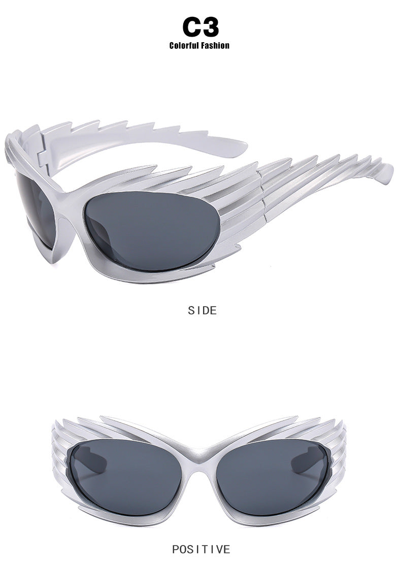 Barbed Hedgehog Sunglasses Y2K European and American Personalized Wings Cycling Sunglasses Concave Shape Ins Trendy Sunglasses for Women