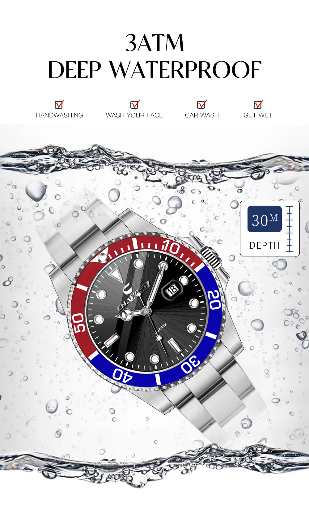 Swiss CHAXIGO quartz watch cross-border watch wholesale new green water ghost quartz luminous waterproof men's watch